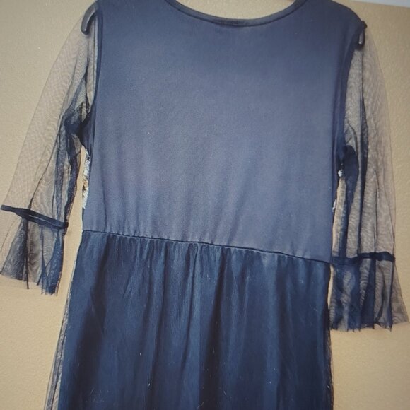 Wonder Nation Navy blue floral mesh embroidered dress with long sleeves (M 7-8) - Picture 8 of 11